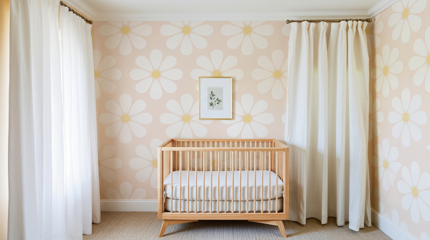 WaveBlock SafeWall™ WB-DAISY peach daisy peel-and-stick wall covering